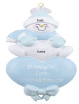 Baby Blue First Christmas Snowman on Heart