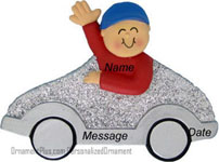 Boy Silver Car Driver Ornament - Personalized Ornament