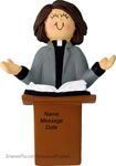 Brunette Female Minister Ornament - Personalized Ornament
