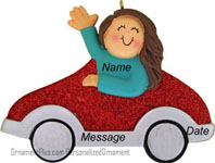 Brunette Girl Car Driver Ornament - Personalized Ornament