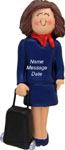 Brunette Girl Flight Attendant Ornament - Personalized Ornament