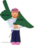 Female Sports Fan Ornament with Green Flag - Personalized Ornament