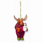 Moose in PJs with Snowman