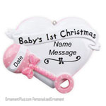 Pink Rattle Heart Baby Ornament - Personalized Ornament