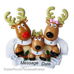 Reindeer Scarves Family of Three Ornament - Personalized Ornament
